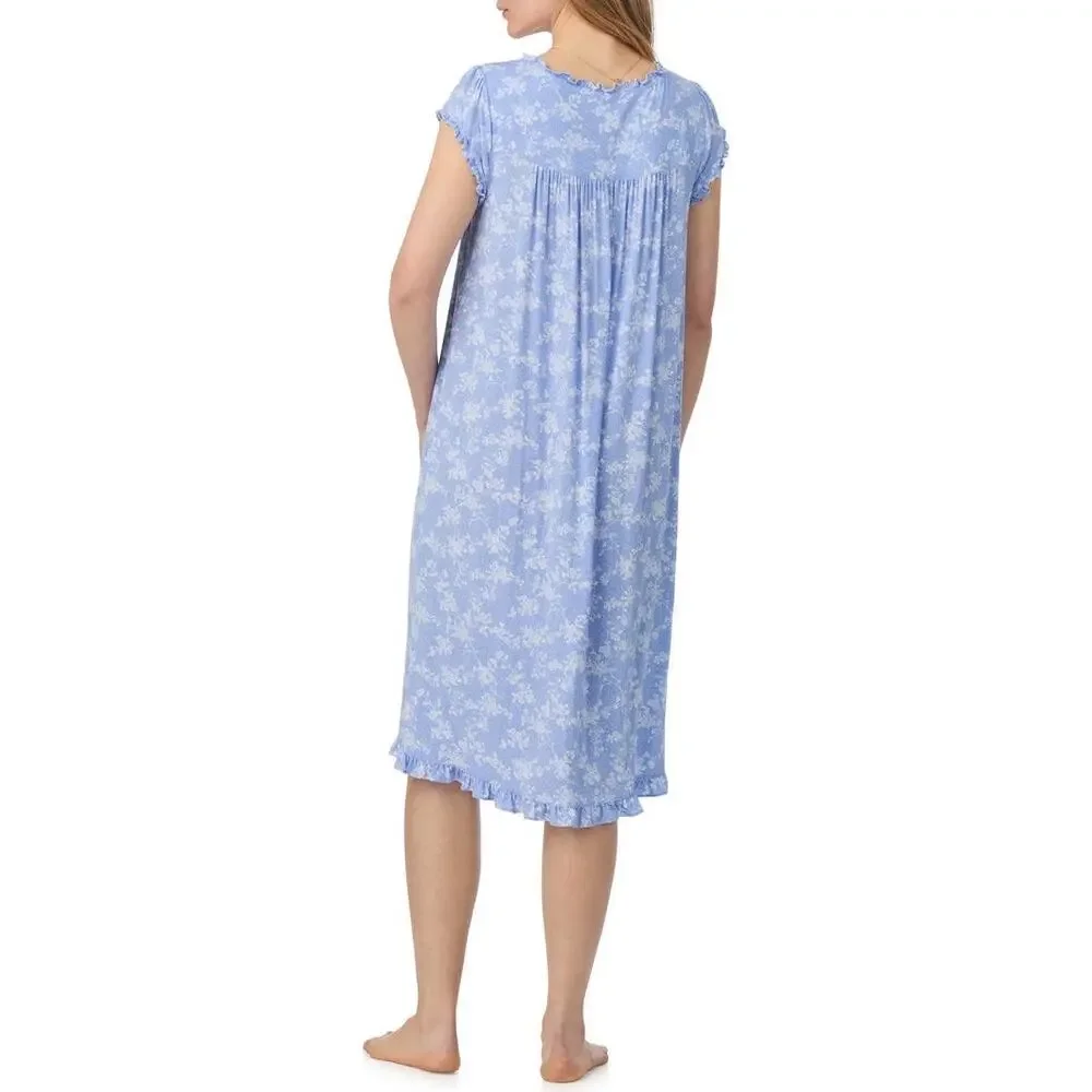 Eileen West Floral Waltz Nightgown Blue White 2X Pajama Sleep Dress Modal Blend